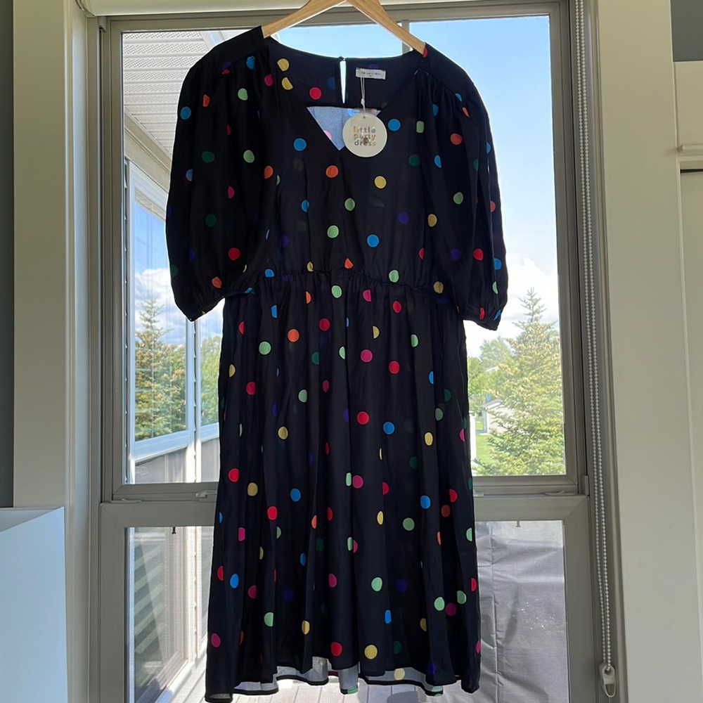 Little Party Dress: Size AUS 16/ US 12. Black and Colorful Dots